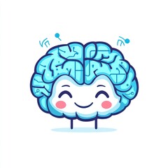 Cute, smiling brain with circuit-like design on white