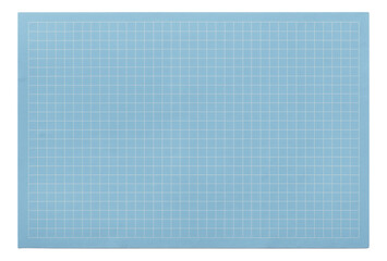 Blue cutting mat with a white grid pattern marked in squares for precise crafting and measurements on transparent background.