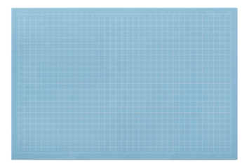 Blue cutting mat with a white grid pattern marked in squares for precise crafting and measurements on transparent background.