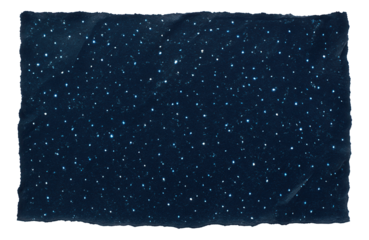 Starry night sky illustration with shimmering stars on a dark textured background, on transparent background.