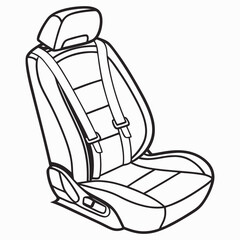 Car seat line art, automotive engineering and manual illustration