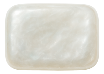Shiny rectangular bar of white soap with a smooth surface on transparent background.