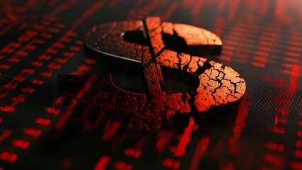 Cracked dollar symbol on digital red financial data background symbolizing economy crisis and market financial instability - Powered by Adobe