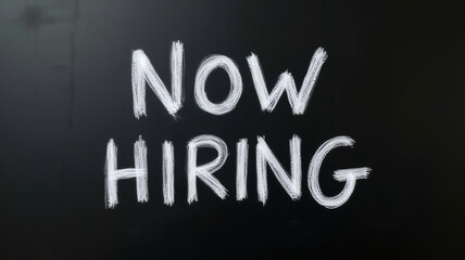 Obraz premium Now Hiring Chalkboard Text, Job Opportunity Announcement, Recruitment Message