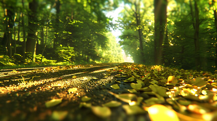 Serene Sunlit Forest Paths: Morning Light Filtering Through Lush Canopies