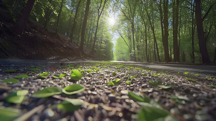 Serene Sunlit Forest Paths: Morning Light Filtering Through Lush Canopies