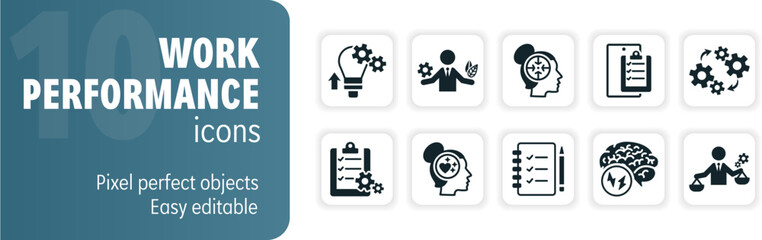 Business people working on their work performance to achieve better results icon set