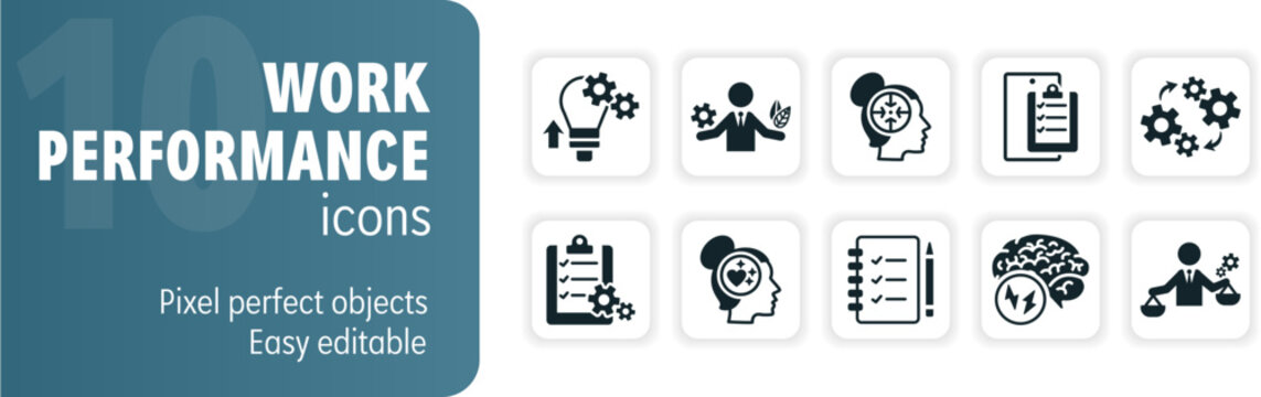 Business people working on their work performance to achieve better results icon set