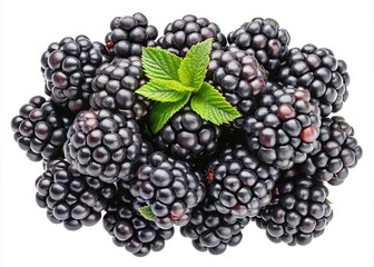 A vibrant arrangement of fresh blackberries, garnished with refreshing mint leaves