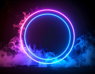 Obraz premium Neon circle framed by smoke