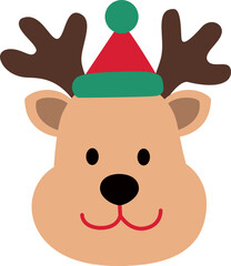 Cute Christmas Reindeer Face Clipart isolated.
Winter Deer Heads with Santa Hat cartoon.
Christmas Deer Face Flat Vector Illustration design.
Transparent background.