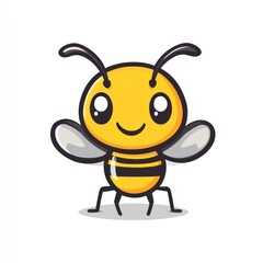 Cartoon bee illustration with yellow and black stripes isolated on a white background