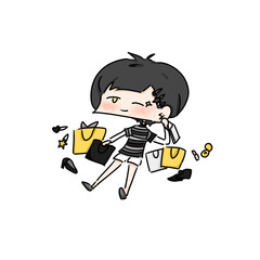 girl with shopping bag isolate ob white background