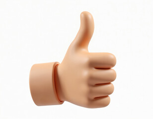 3D rendered thumbs up hand gesture on white background. Positive feedback symbol. Approval, agreement, success concept. Optimistic, excellent illustration for presentations, web design, social media,