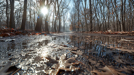 Serene Sunlit Forest Paths: Morning Light Filtering Through Lush Canopies