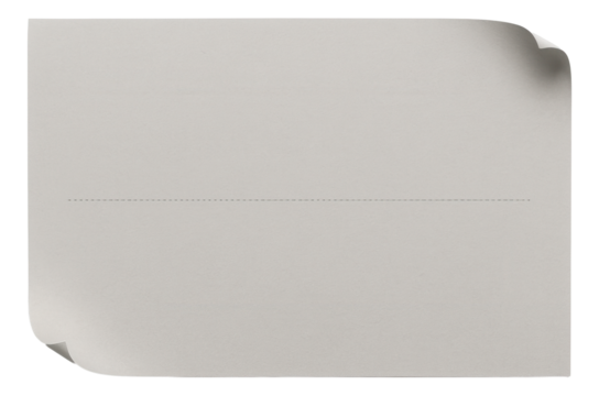 Blank torn piece of paper with curled corners and a perforated line across the middle on transparent background. - Powered by Adobe