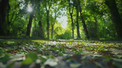 Serene Sunlit Forest Paths: Morning Light Filtering Through Lush Canopies