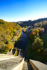 View of the Oleftalsperre Dam and the surrounding landscape. Nature at the lake near the Eifel...