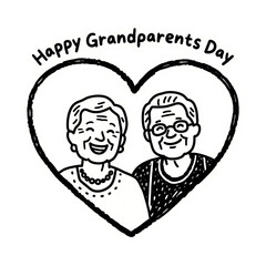 Smiling Grandparents in Heart Frame with Happy Grandparents Day Text