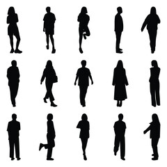Vector collection set of individual people silhouettes.	
