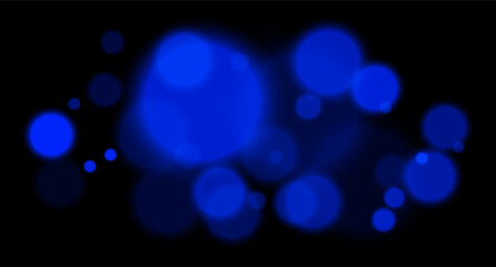 Blue glowing bokeh with layered circle particles and blur effect on black backdrop. Creates a dramatic, energetic visual for digital compositions.