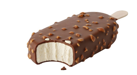Delicious Chocolate Covered Ice Cream Bar with Crunchy Nuts Perfect for Summer Treats and Sweet Dessert Photography, transparent background