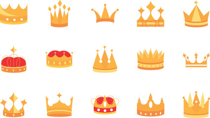 Collection of Golden and Red Crowns Royalty, Monarchy, King, Queen, Emperor, Empress,  Vintage, Medieval, Regal,  Vector Illustration EPS