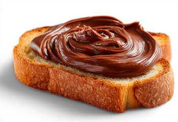 Indulgent Chocolate Cream Spread on Bread Slice - High-Resolution Culinary Photography on White Background with Clipping Path
