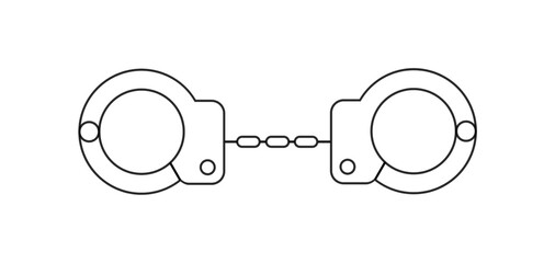 Handcuffs line icon. Vector illustration. Crime, justice and arrest concept. Simple Black linear pollice handcuffs. Restraint Device, Law Enforcement Minimalist Symbol Isolated on White Background. 