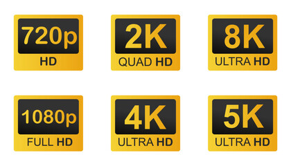 Obraz premium Video resolutions full ultra quad HD, video quality badge icon. Video resolution set.