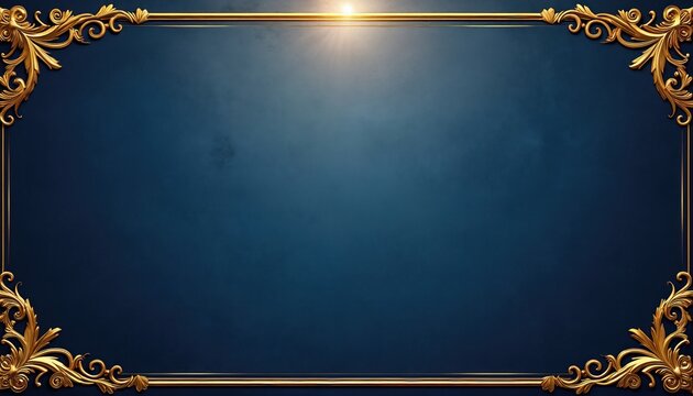 Elegant blue, gold award background with ornate frame. Luxurious design for achievements recognition. Formal event presentation template, modern style, premium decor for gala, poster, business,