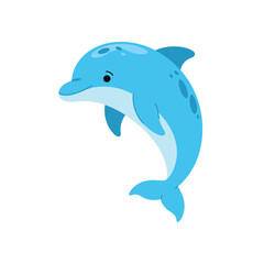 A Playful Light Blue Cartoon Dolphin Leaping Upwards