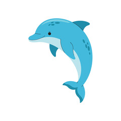 A Playful Light Blue Cartoon Dolphin Leaping Upwards