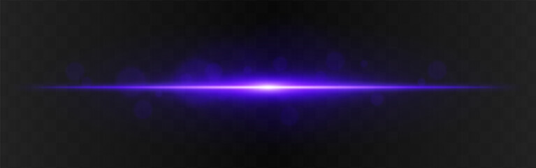Light burst. Purple horizontal glow with radial flare and soft particles on dark transparent background, suitable for tech or sci-fi visuals.