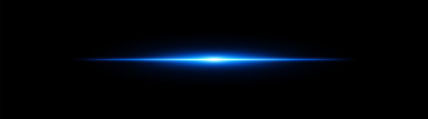 Bright horizontal blue beam. Central light burst with smooth radial fade on black background, ideal for sci-fi, energy or speed visuals.