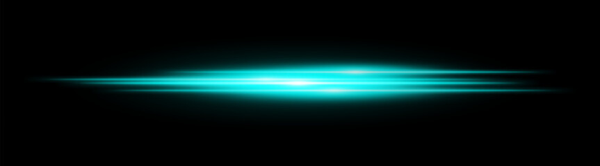 Blue glowing light streak. Horizontal neon beam with smooth glow and layered flow on black background, fitting tech, motion or speed themes.