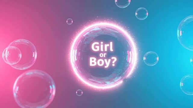 Colorful bubbles with text 'Girl or Boy?' for baby shower background - Powered by Adobe