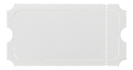 Blank perforated rectangular ticket with scalloped edges and a textured surface on transparent background.