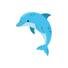 Fototapeta premium A Playful Light Blue Cartoon Dolphin Leaping Upwards