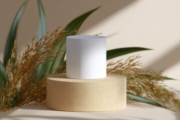 Minimal product mockup scene with pedestal, natural light, and clean background