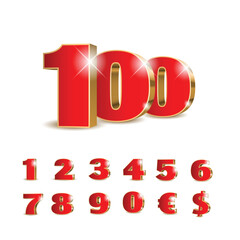 3d red numbers with golden outline. Symbol set. Vector illustration