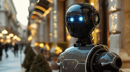 Futuristic robot in city street (1)