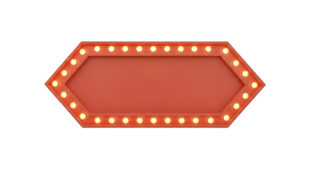 Red Hexagon Marquee Sign with Lights Perfect for Retro Designs Advertisements and Branding Projects, transparent background