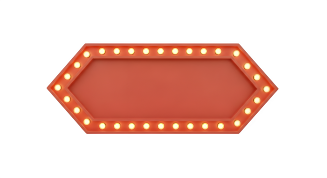 Red Hexagon Marquee Sign with Lights Perfect for Retro Designs Advertisements and Branding Projects, transparent background - Powered by Adobe