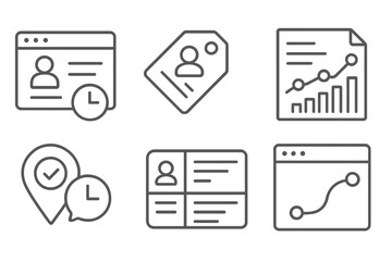 Digital Identity Icons. Line style icons of digital identity: identity log history icon, login record tag, session timeline file,