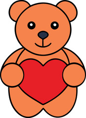 Obraz premium Cute brown bear holding love heart. Kawaii adorable animal and valentines day concept design. Isolated white background. Vector art illustration.
