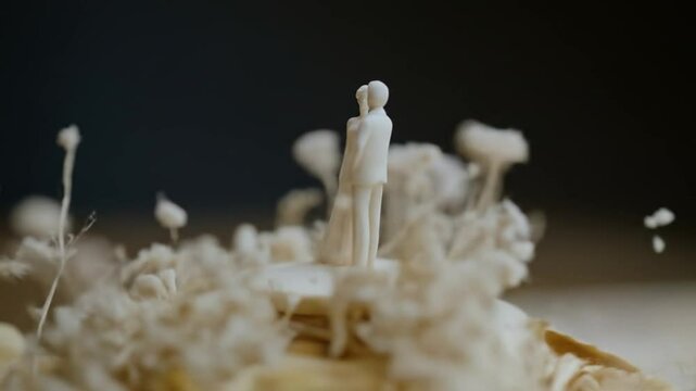 Wedding topper adrift in fungal growth