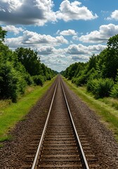 Endless Railway Tracks Vanishing into a Summer Sky A Scenic View
