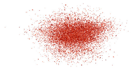 Splashes of granulated chili powder on a tabletop or countertop. Grunge paprika texture. Red pepper particles are visible as an oval mark on the surface. Vector illustration