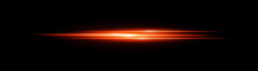 Orange glowing light streak. Horizontal neon beam with smooth glow and layered flow on black background, fitting tech, motion or speed themes.